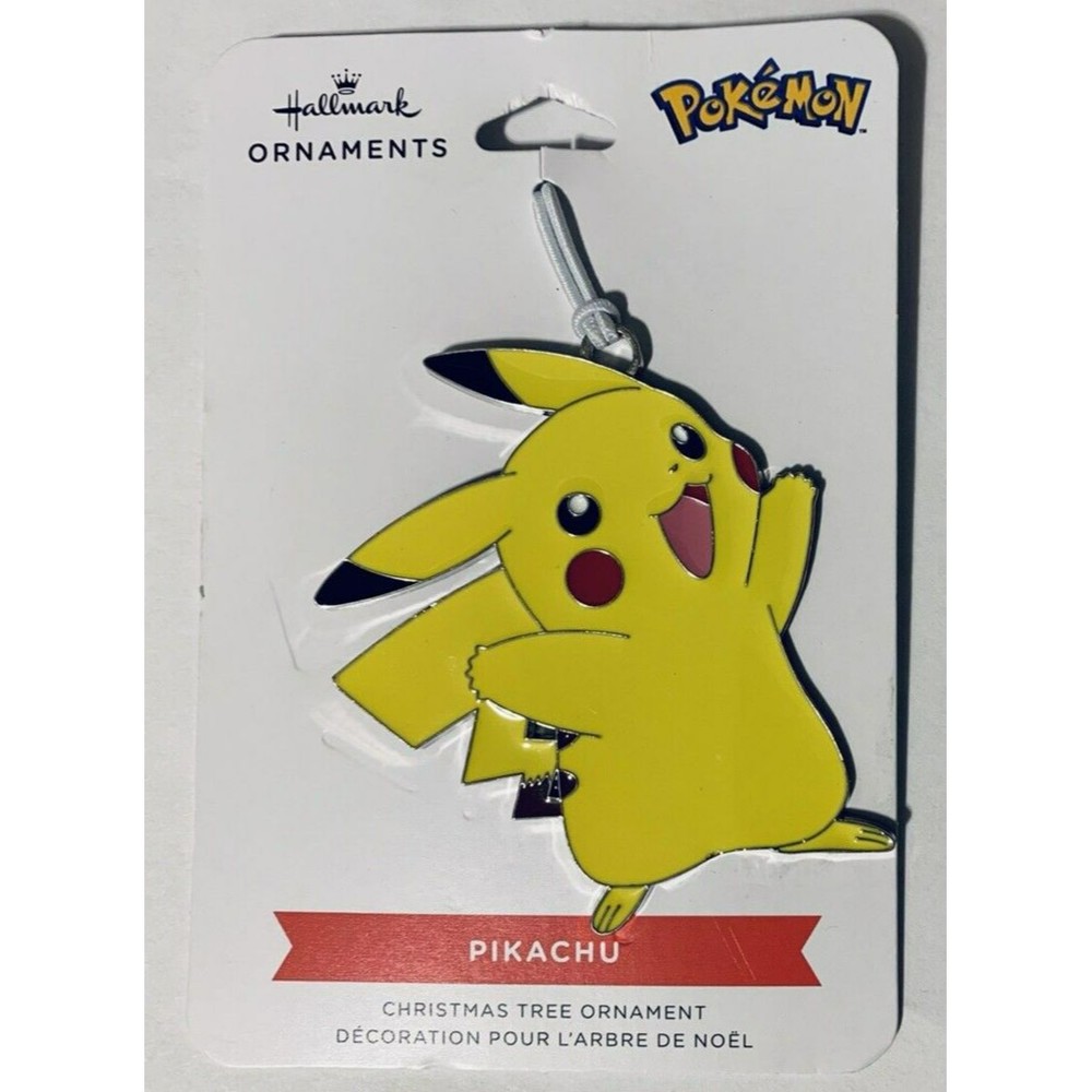 Pokemon Pikachu Christmas Ornament Yellow 2.5” Flat Metal Enamel Hallmark 2022 - Picture 5 of 9